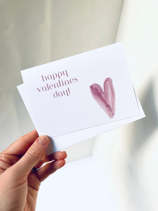 Hand Painted Mauve Happy Valentines Day Heart Cards