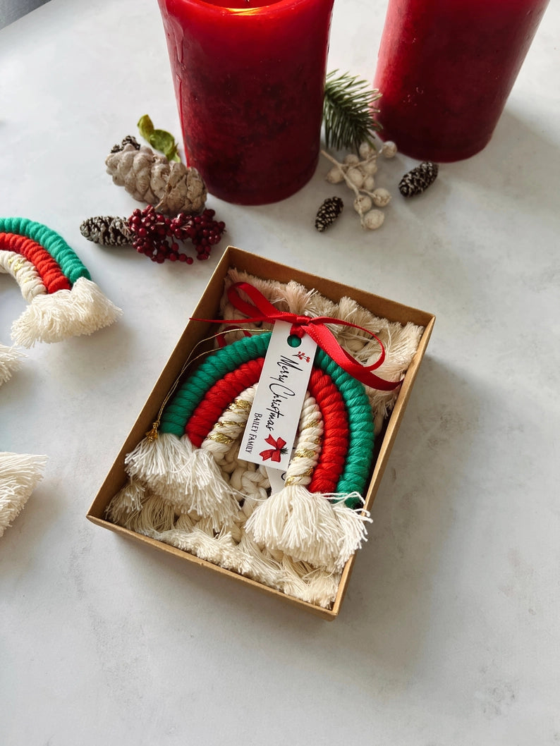 Rainbow Christmas Macrame Ornament