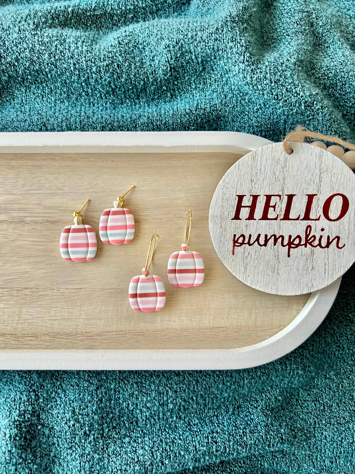 Striped Pumpkin Clay Earrings, Pink Pumpkin Earrings, ball post