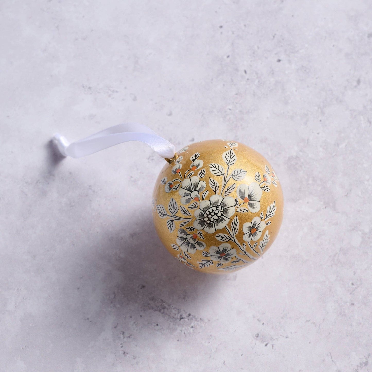 Painted Gold Florals Paper Mache Ball Ornament