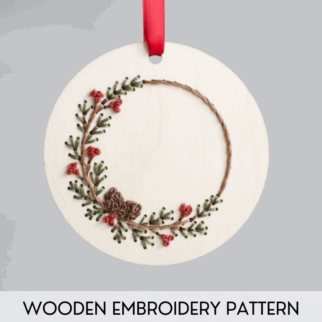 DIY Wood Embroidery Kit - Pinecone Wreath Ornament