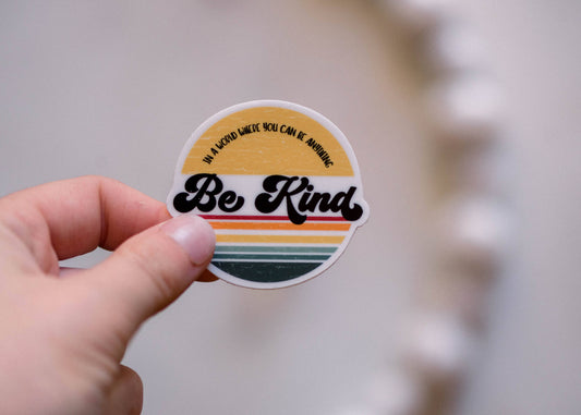 Retro Be Kind Mini Vinyl Sticker, 2x2 in