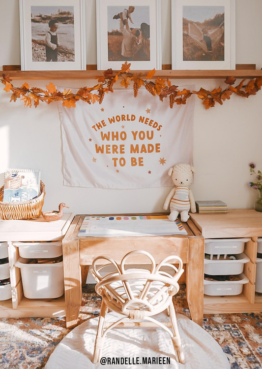 The World Needs Who You Were Made To Be Banner (Neutral) | Fabric Wall Sign 36x26