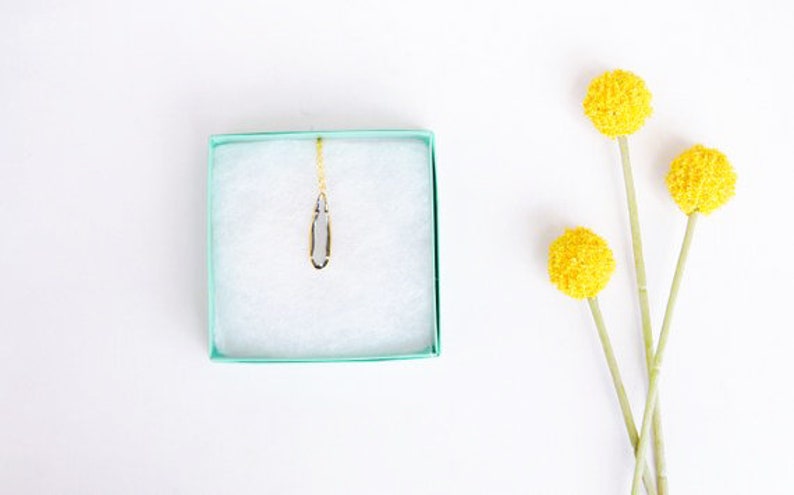 Long Minimalist Necklace - Gray Gemstone