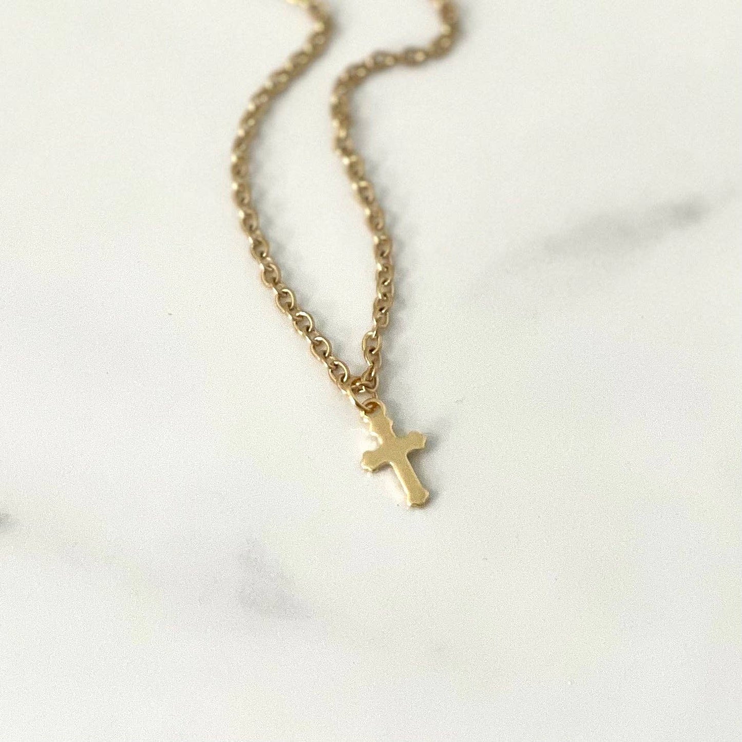 Tiny Gold Cross Charm Necklace + Mustard Seed Faith Bees