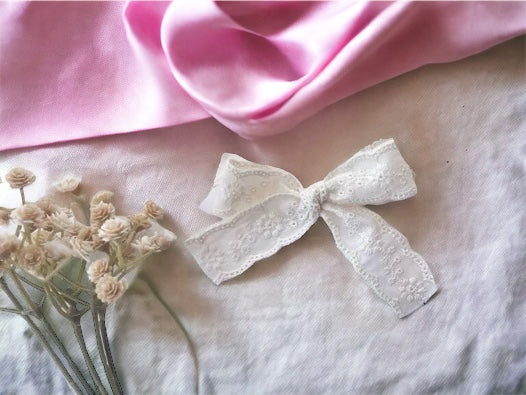 Embroidered Lace Ribbon Hair Bow Alligator Clips