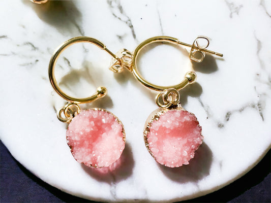 Sunset Blush Pink druzy earrings