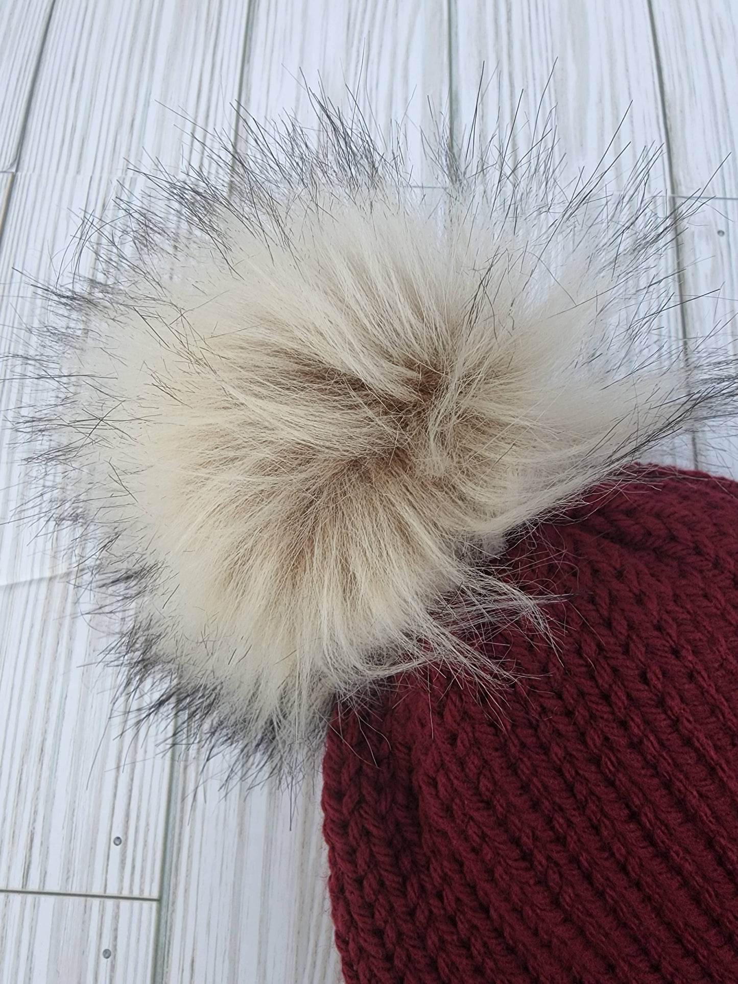 Faux Fur Pom Beanie, knit beanie, winter hat, pom pom hat: Maroon