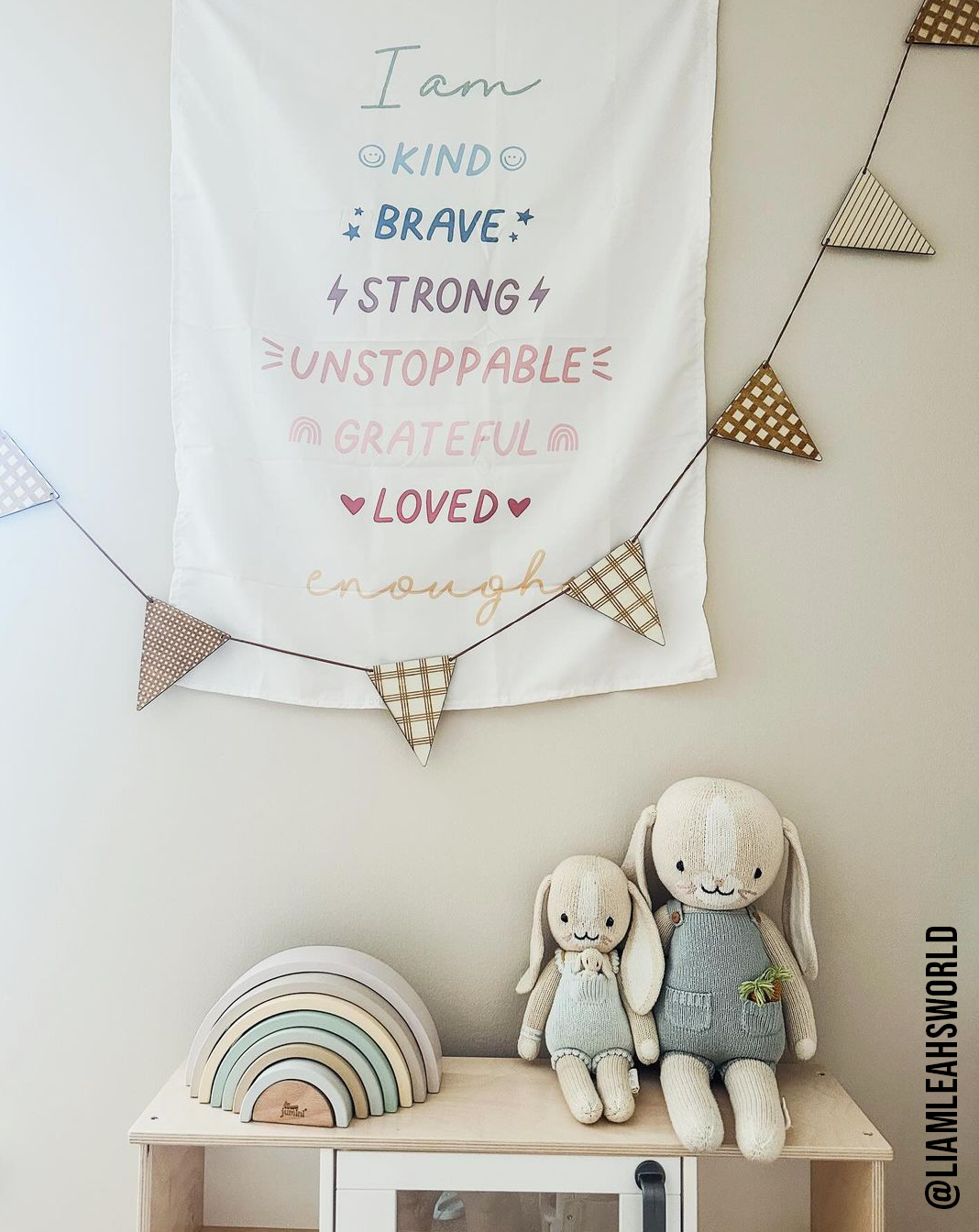 Affirmations Banner (Muted Rainbow) - Kids Wall Hanging 36x26