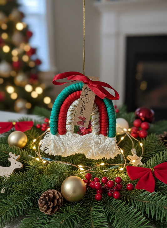 Rainbow Christmas Macrame Ornament