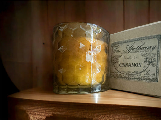 4.5 oz Amber Faceted Glass Botanical Candle Scent Cinnamon