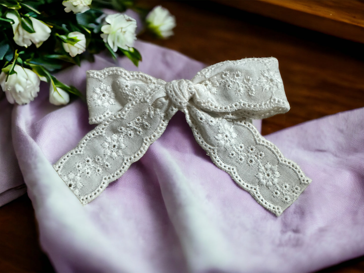 Embroidered Lace Ribbon Hair Bow Alligator Clips