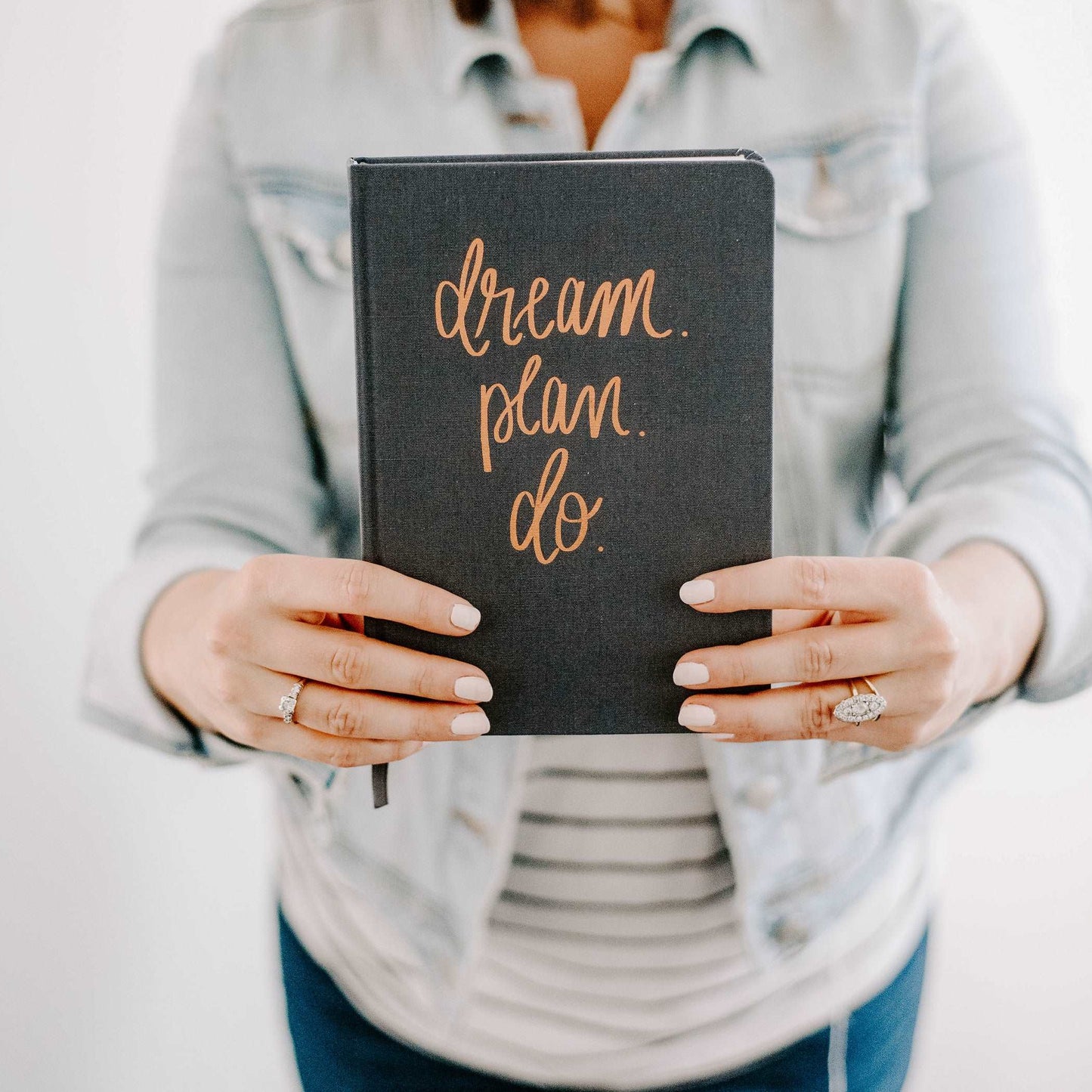 Dream Plan Do - Grey and Rose Gold Foil Fabric Journal