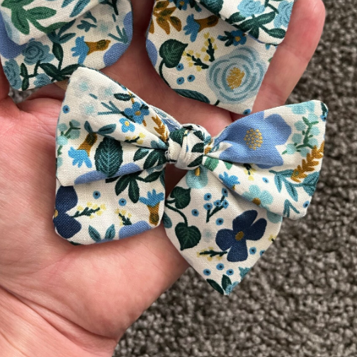 Rifle Paper Co Blue Floral Fabric Hair Bow