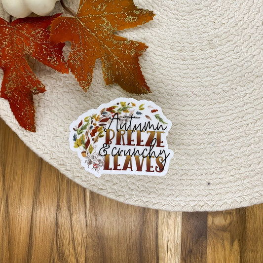 Autumn Breeze & Crunchy Leaves, Vinyl Sticker, 3x3 Inch