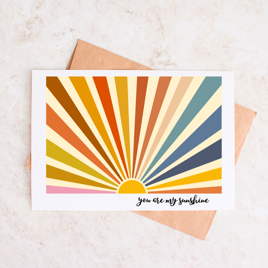 You Are My Sunshine Retro Sunrise Birthday Stationary Card