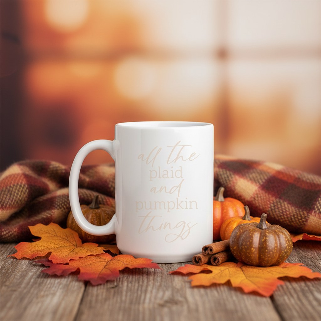 15oz All the plaid and pumpkin things ceramic coffee mug, Fall mug, fall decor