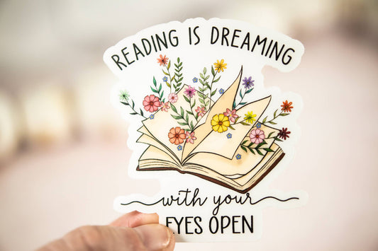 Reading Is Dreaming, Floral Book Vinyl Sticker, 3x3 in.