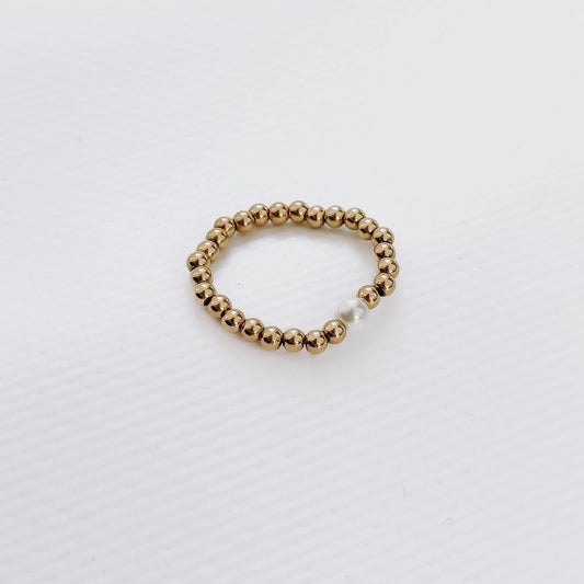 Golden Queen Beaded Pearl Stretch Ring