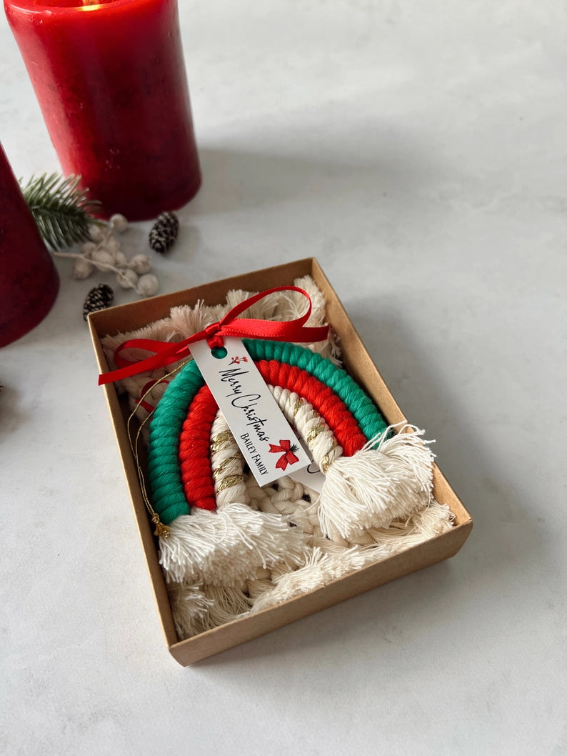 Rainbow Christmas Macrame Ornament