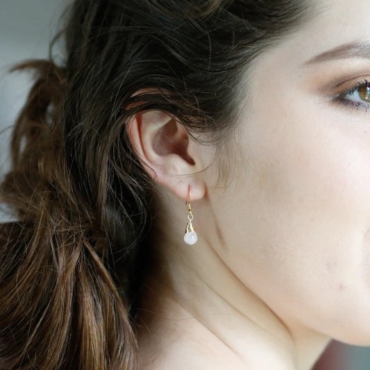 Small Teardrop Earrings with Rose Quartz in Gold or silver