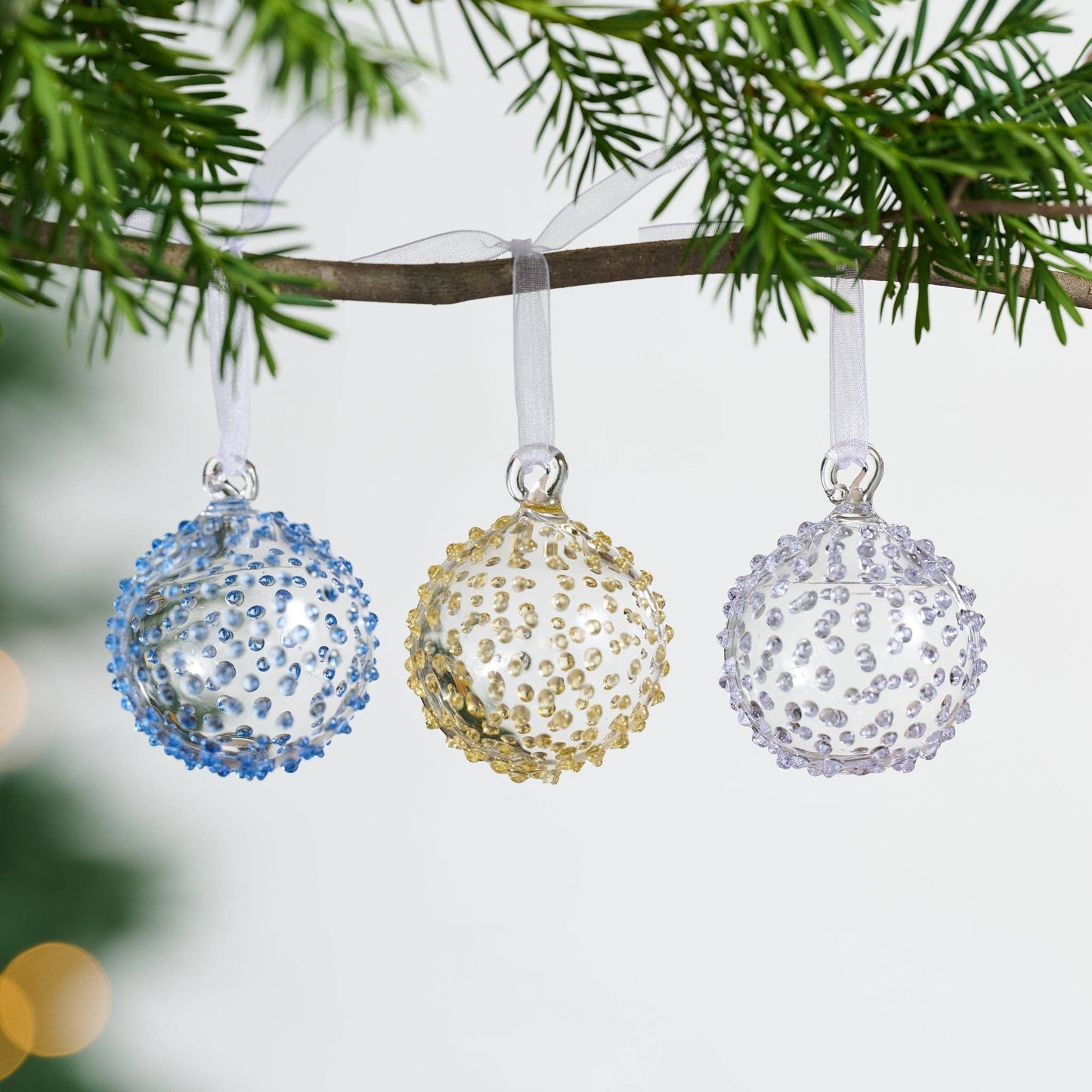 Mini Blown Glass Ball Ornament - Set of 3