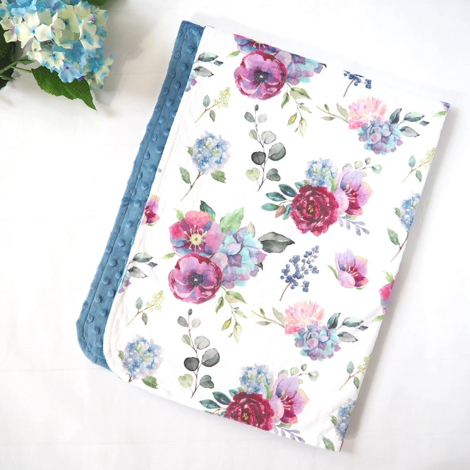 Premium Baby & Toddler Minky Blanket - Blue Floral