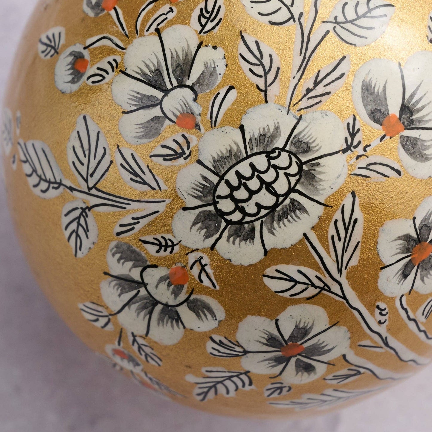 Painted Gold Florals Paper Mache Ball Ornament