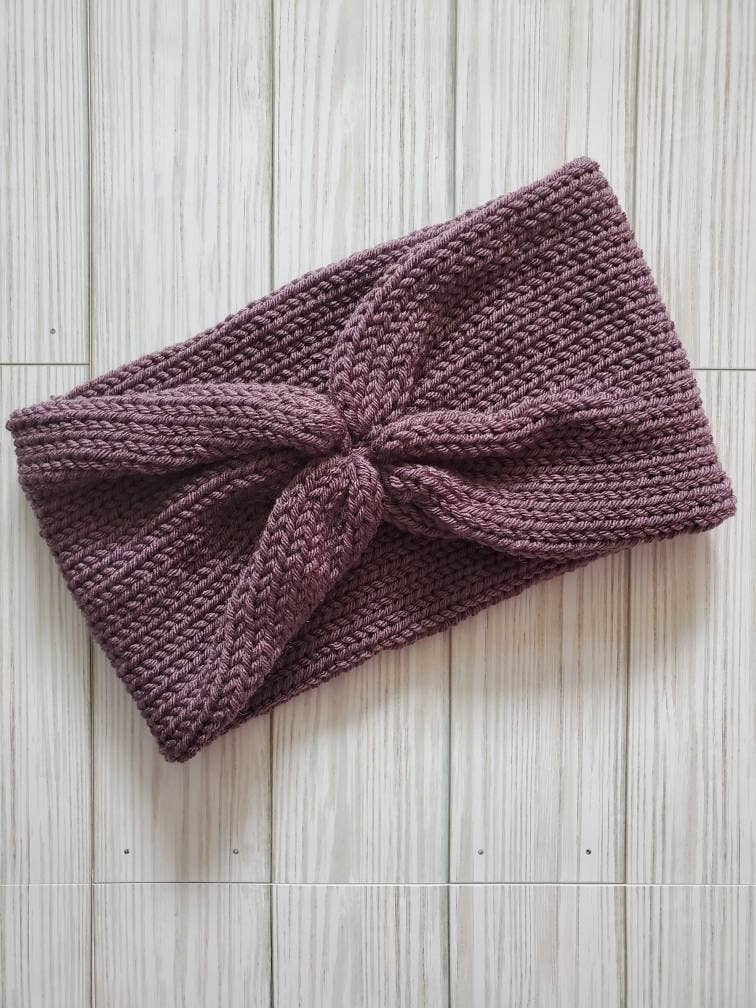 Knotted Earwarmer, Knit Twisted Headband, Messy Bun Hat: French Lilac