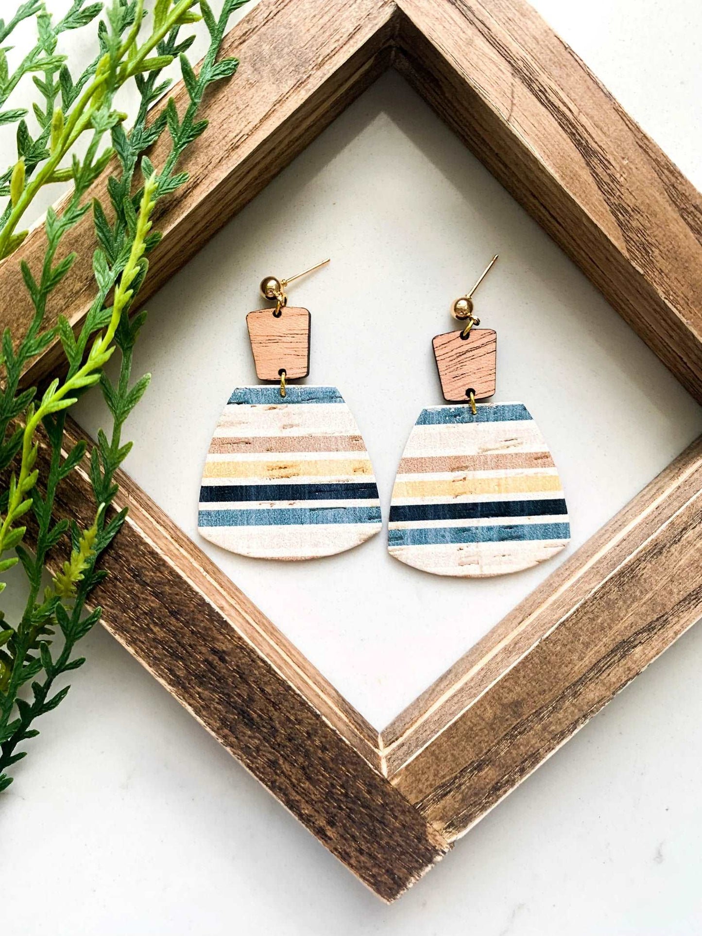 Fall Stripe Genuine Leather Earrings