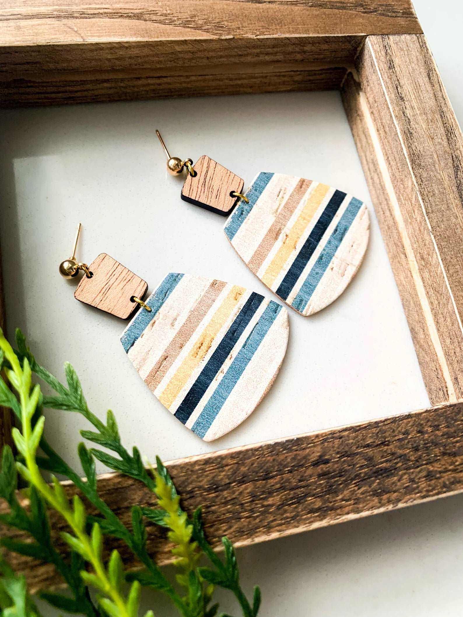 Fall Stripe Genuine Leather Earrings