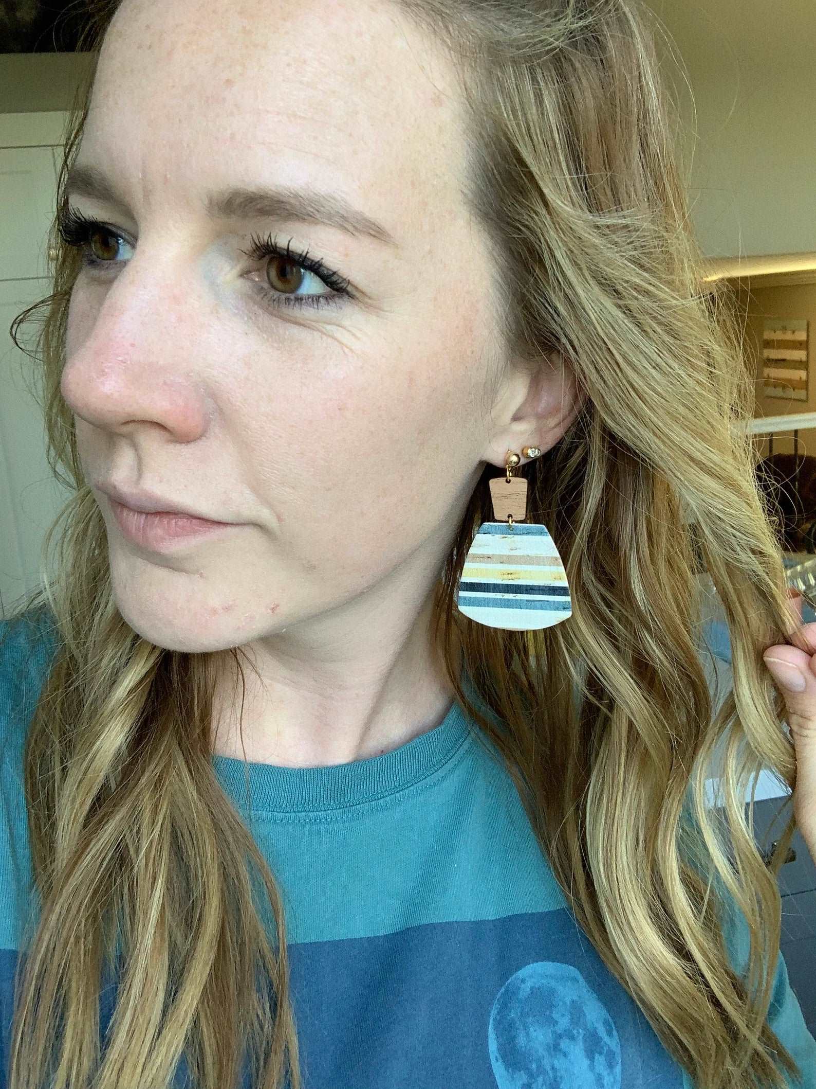 Fall Stripe Genuine Leather Earrings