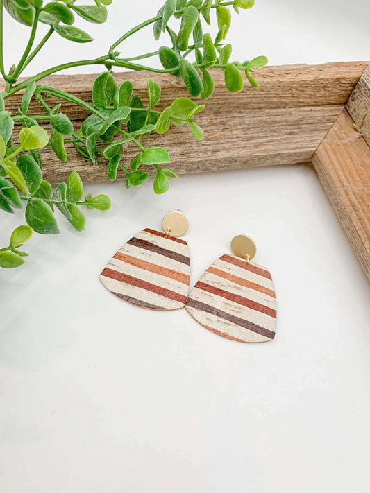 Fall Burgundy Stripe Genuine Leather Earrings