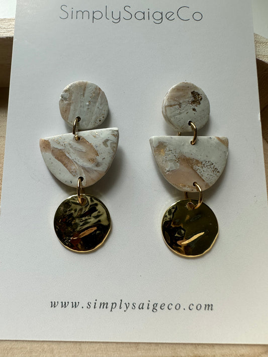 Lily Stamped Gold Circle Stud Drops