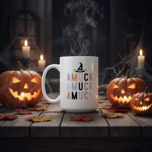 15oz Amuck ceramic coffee mug, Halloween mug, Halloween