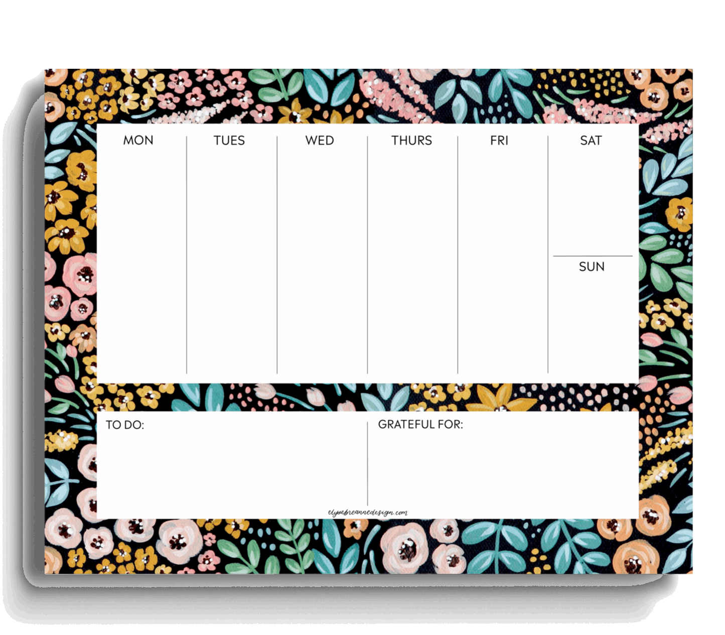 Black Floral Weekly Planner Notepad, 8.5x11 in.