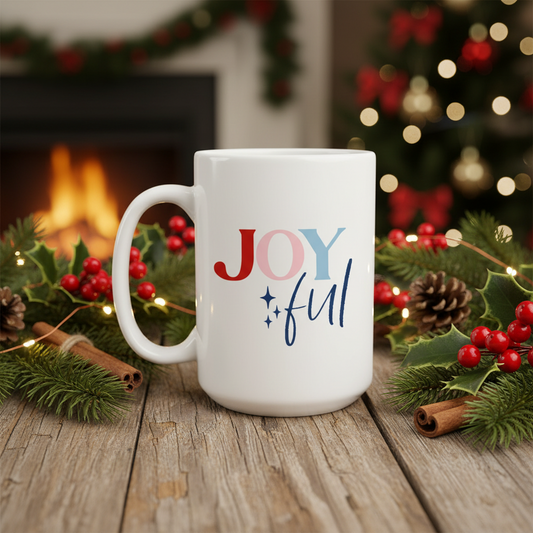 15oz Joyful ceramic Christmas mug