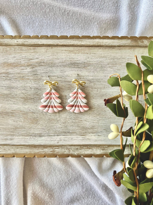 Pink Striped Christmas Tree Earrings