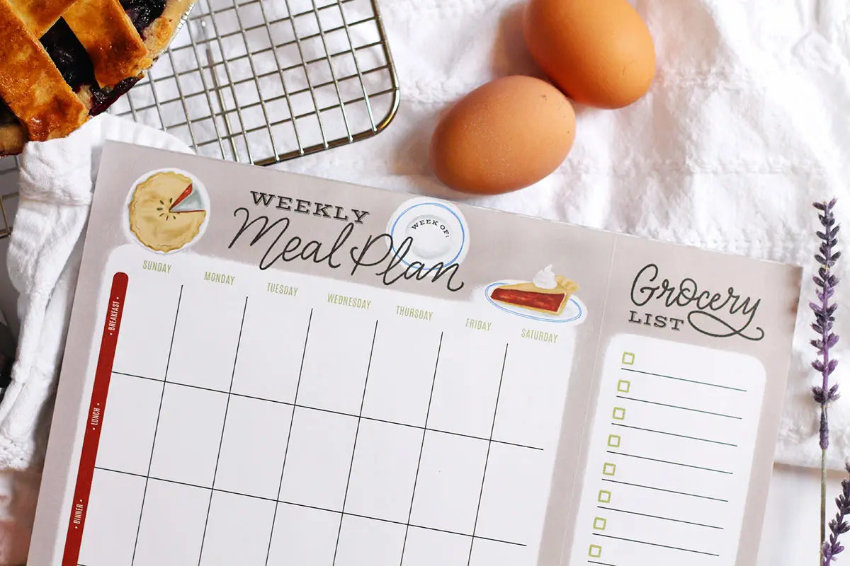 Meal Planner and Grocery List - Farmhouse Gingham or Cherry Pie Style