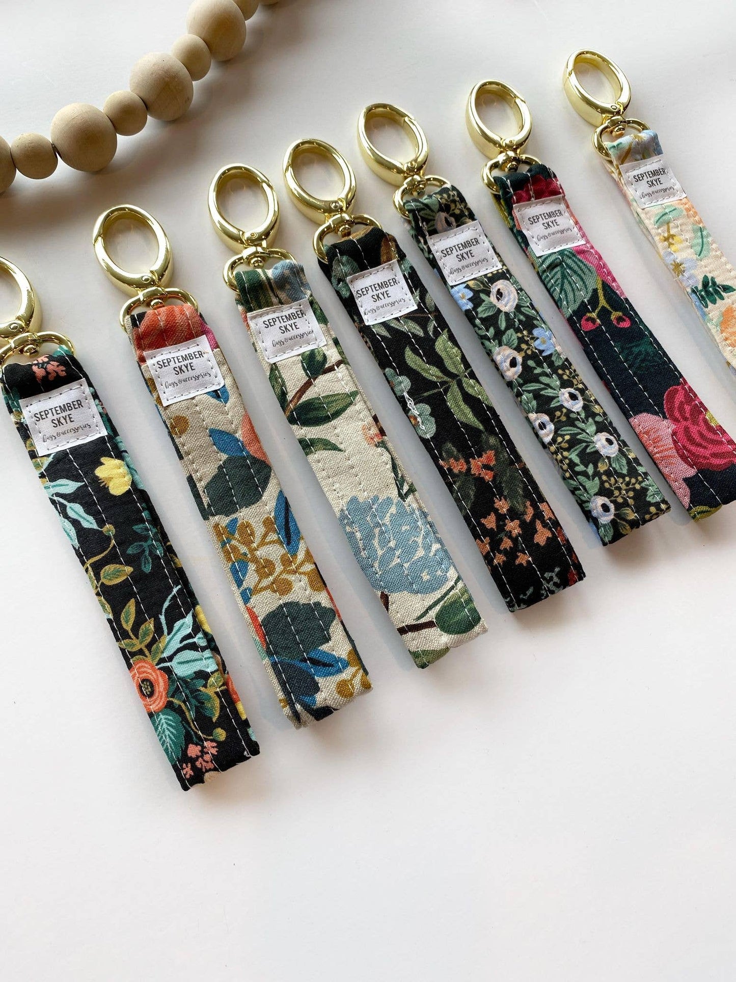 Fabric key fob in black rosa floral