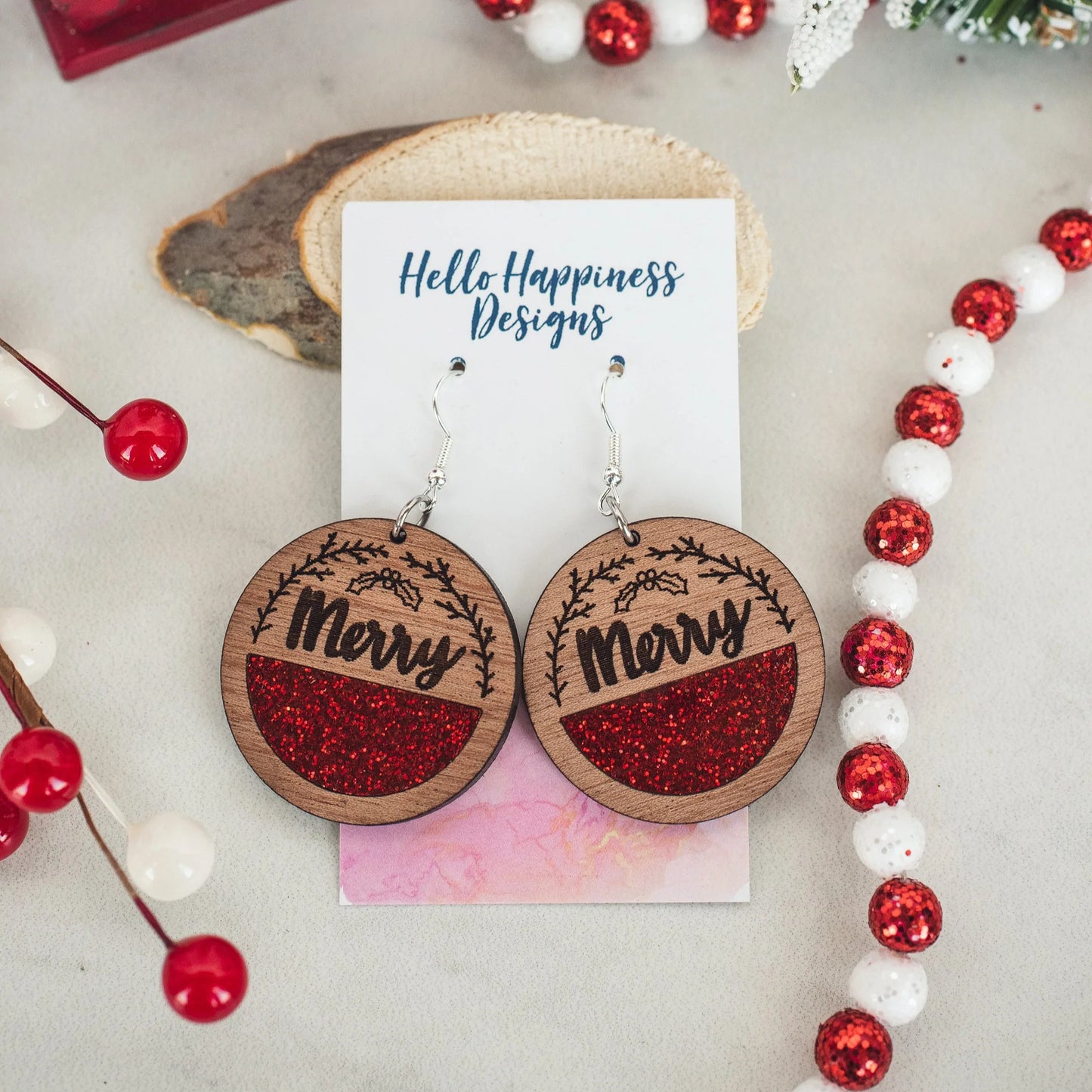 Merry Red Glitter Acrylic Inset Circle Dangles