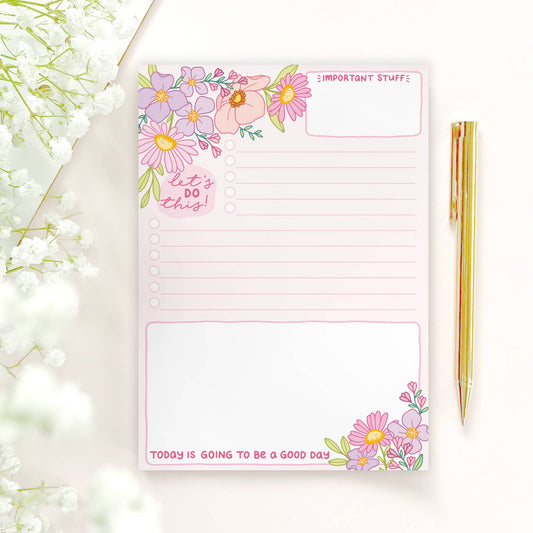 Floral Encouragement Pink Lined Notepad