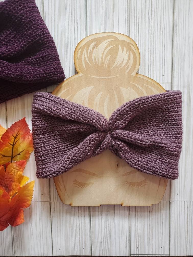 Knotted Earwarmer, Knit Twisted Headband, Messy Bun Hat: French Lilac