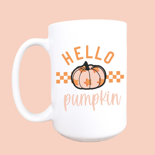 15oz Hello pumpkin ceramic coffee mug, Pumpkin mug, Pumpkin