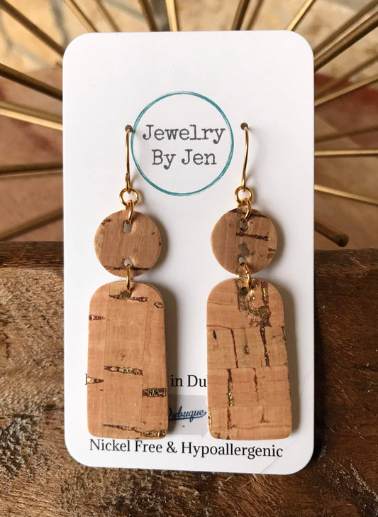 Small Bar Earrings: Cork w/Gold Accents