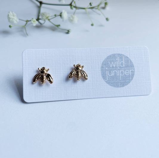 Gold Stud Earrings - Bees