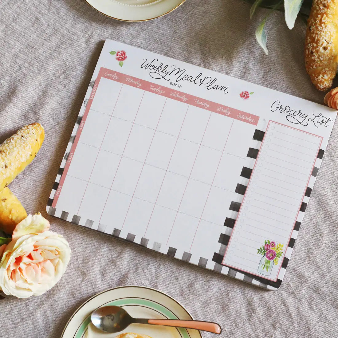 Meal Planner and Grocery List - Farmhouse Gingham or Cherry Pie Style