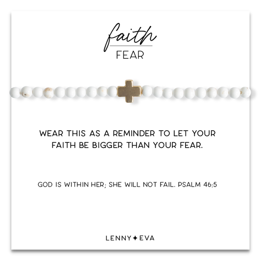 Faith Over Fear Cross Bracelet, 4mm-Howlite