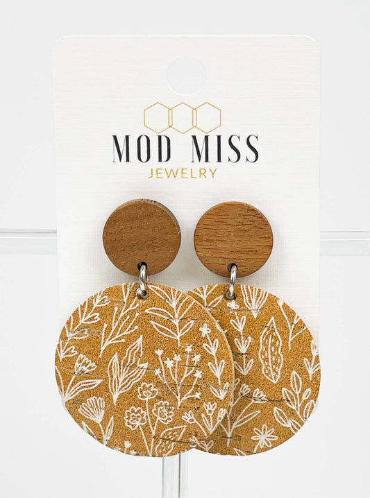 Cork+Leather Round Earring "White Meadows''