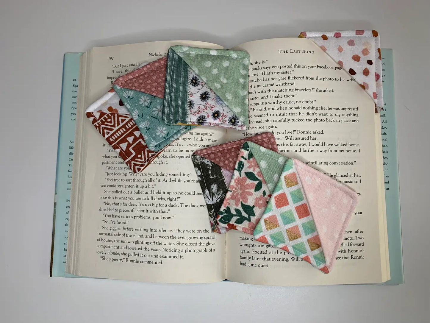 Corner Bookmark // Handmade Sewn Bookmark- pink floral green